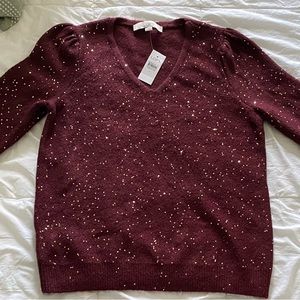 Loft small wine colored sweater with small sequins.
